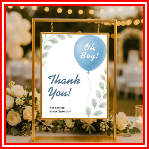 Affiche Baby Shower Oh Boy   Panneau de Remerciements