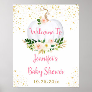 Affiche Baby shower or rose Citrouille Petit  Bienvenue