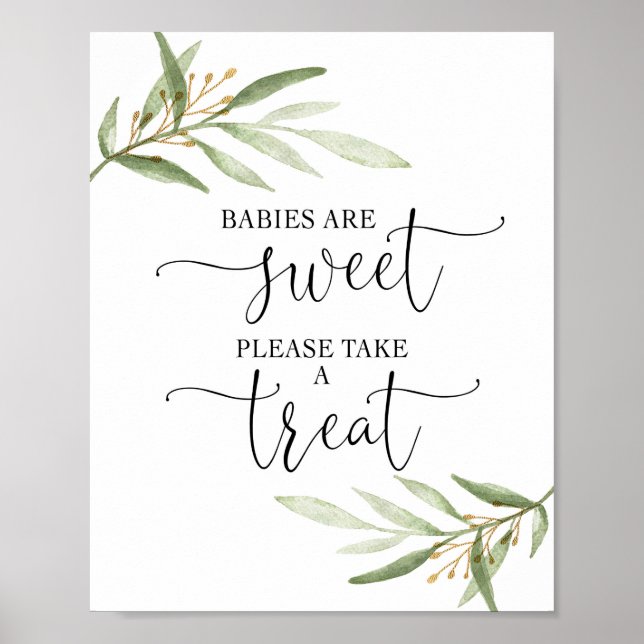 Affiche Baby shower or vert faveurs signe (Devant)