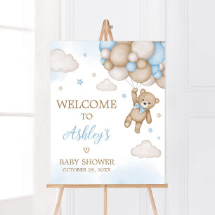 Affiche Baby shower Ours Bleu Bienvenue