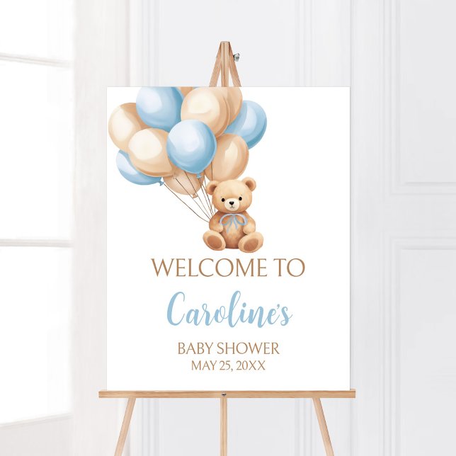Affiche Baby shower Ours Bleu Boho Bienvenue (We Can Bearly Wait Boy Baby Shower Welcome Sign)