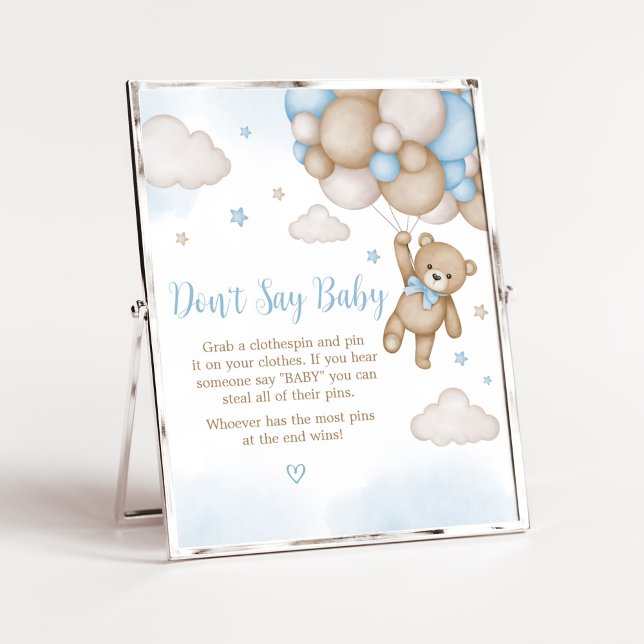 Affiche Baby shower Ours Bleu Ne dites pas Bébé (Blue Bear Baby Shower Don't Say Baby Sign)