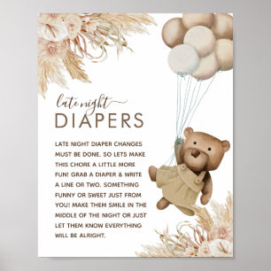 Affiche Baby shower Ours Boho 'Late Night Diaper'