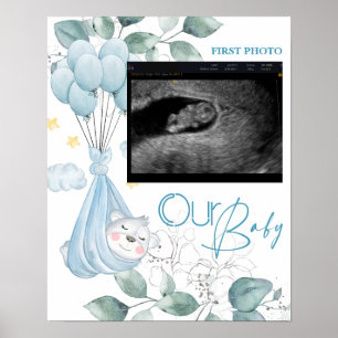 Affiche Baby shower. Ours de bébé couché