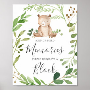 Affiche Baby shower Ours Décorer un panneau de blocage