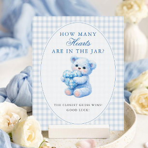 Affiche Baby Shower Ours en Teddy à noeud Gingham Bleu