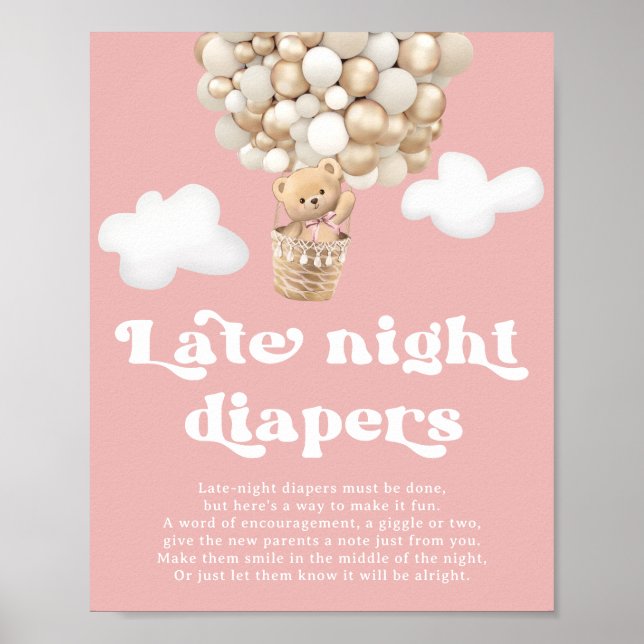 Affiche Baby shower Ours Rose Jeu Diapositives tard dans l (Devant)