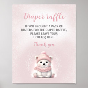 Affiche Baby shower Ours Rose Polaire Roulette Signe Raffi