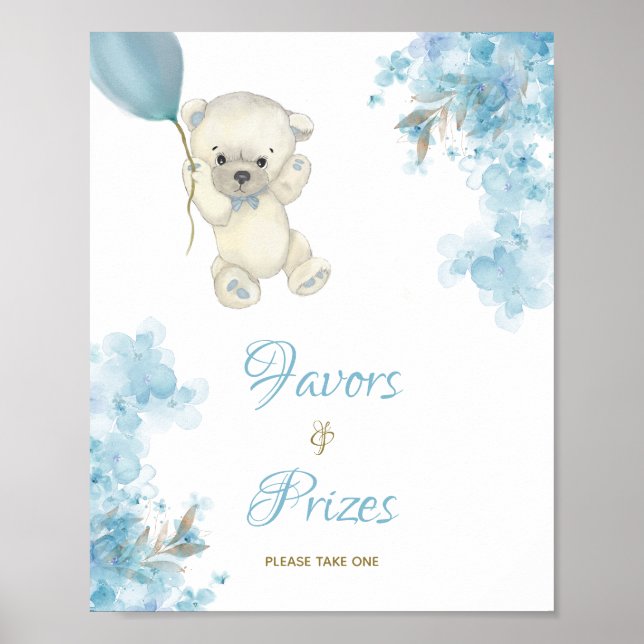 Affiche Baby shower Ours Teddy Symbole Faveurs & Prix (Devant)
