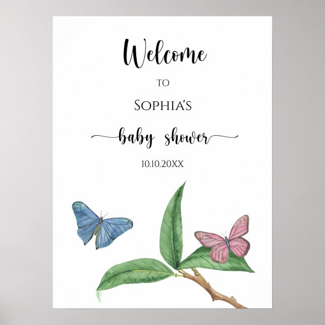 Affiche Baby shower papillon (Devant)