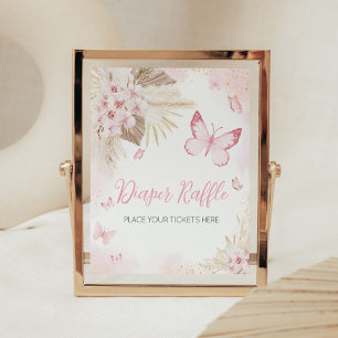 Affiche Baby shower Papillon rose Barreau