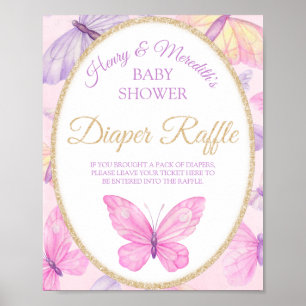Affiche Baby shower Papillon rose et pourpre Refus de couc