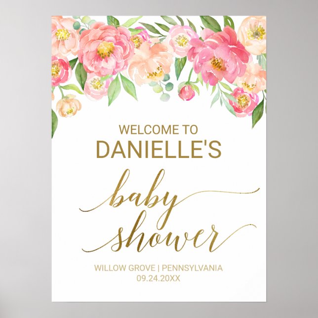 Affiche Baby shower Peach and Pink 18x24" Bienvenue (Devant)