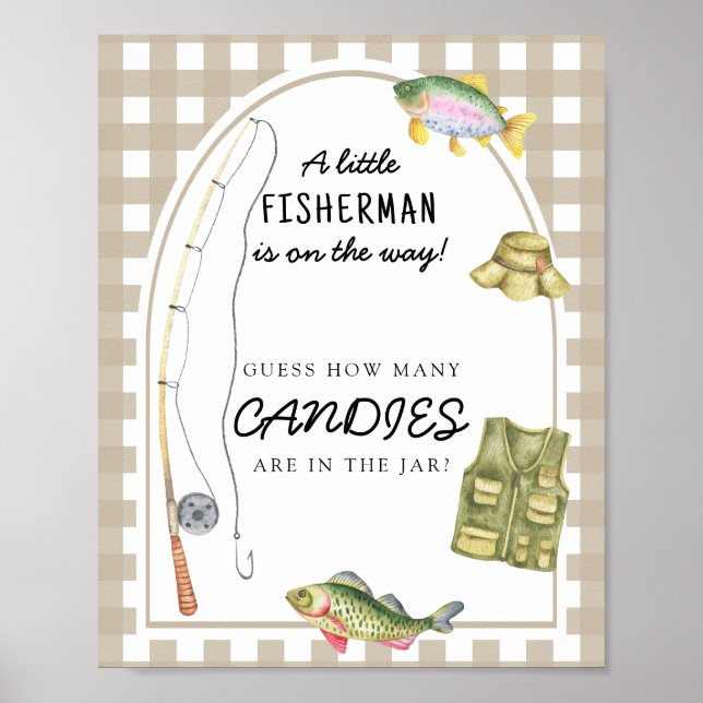 Affiche Baby shower pêche - devinez combien de bonbons (Devant)
