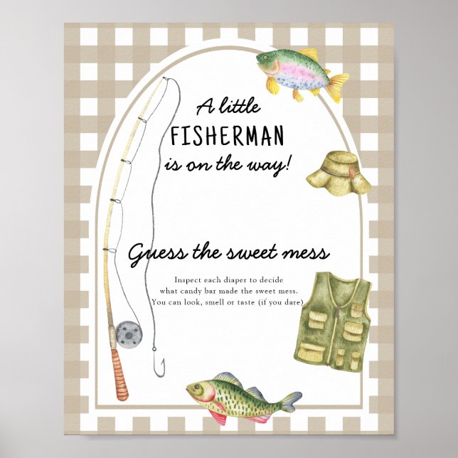 Affiche Baby shower pêcheur - Devinez le doux désordre (Devant)