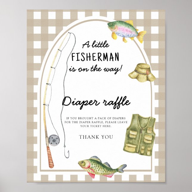 Affiche Baby shower pêcheur - tirage au sort des couches (Devant)