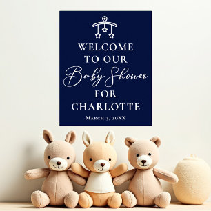 Affiche Baby Shower Personnalisé Bleu Minuit Élégant