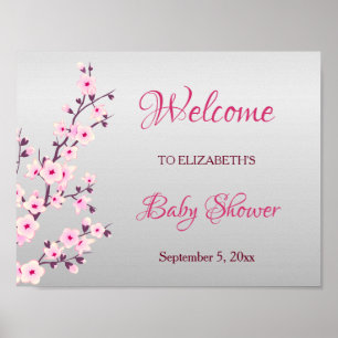 Affiche Baby shower personnalisé rose gris cerise