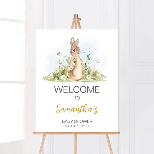 Affiche Baby shower Peter Rabbit Bienvenue (Rabbit Gender Neutral Baby Shower Welcome Sign)