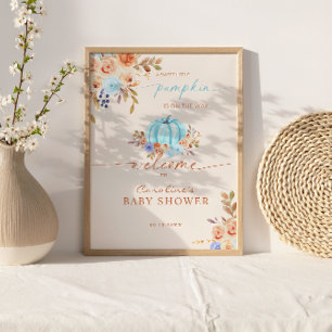 Affiche Baby Shower Petit Citrouille Garçon Bleu Bienvenue