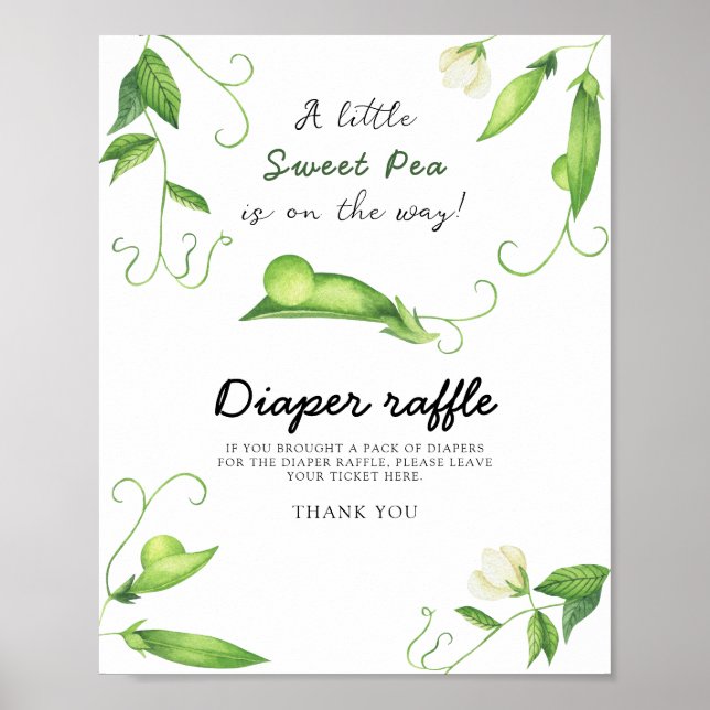 Affiche Baby shower petit pois - tombola de couches (Devant)