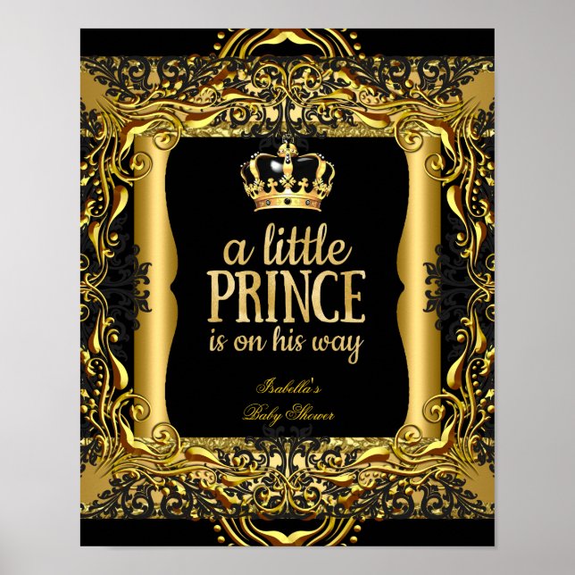 Affiche Baby Shower Petit Prince Or Noir (Devant)