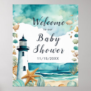 Affiche Baby shower phare nautique