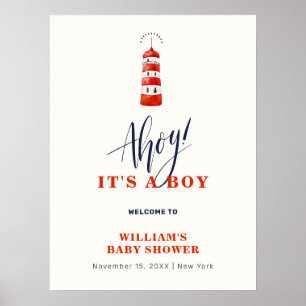 Affiche Baby shower phare nautique moderne accueil