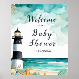 Affiche Baby Shower Phare Thème Marin