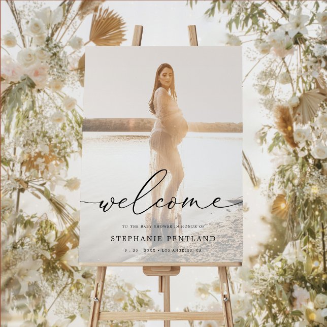 Affiche Baby shower photo Elegant Genre Neutre Bienvenue (Créateur téléchargé)