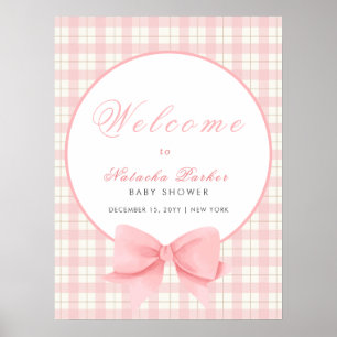 Affiche Baby shower Pink En vichy Plaid Bow Girl Bienvenue