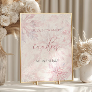 Affiche Baby shower Pink Snowflake Devine Combien de bonbo