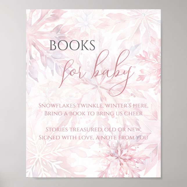 Affiche Baby shower Pink Snowflake Livres pour bébé (Devant)