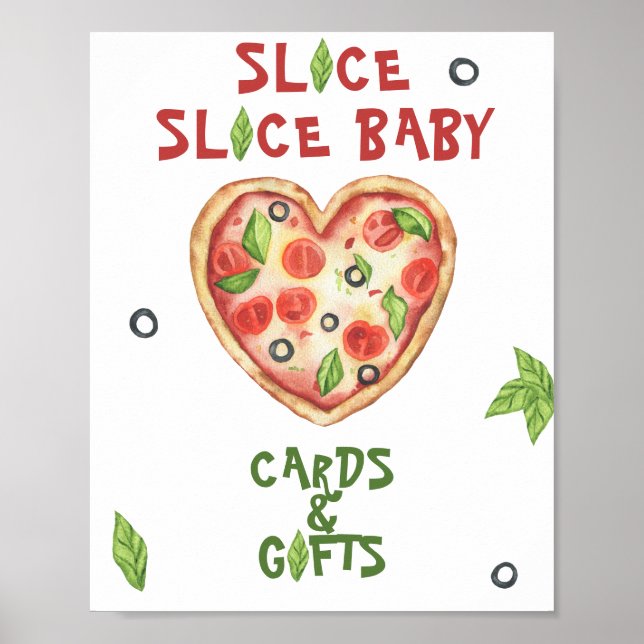 Affiche baby shower pizza - cartes et cadeaux (Devant)