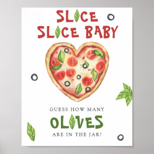 Affiche Baby shower pizza - devinez combien d'olives