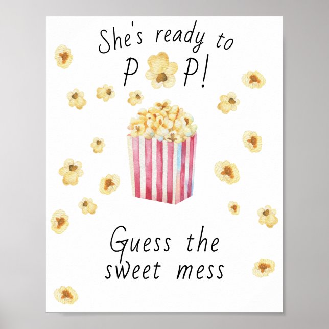 Affiche Baby shower Popcorn - Devinez le gâchis sucré (Devant)