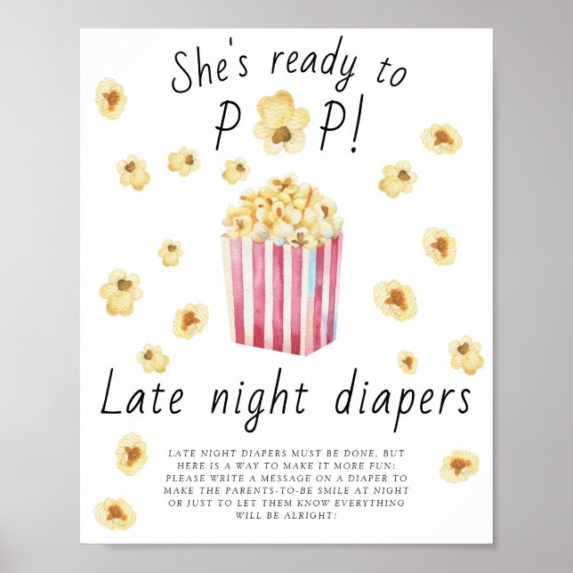 Affiche Baby shower Popcorn - Late night couches jeu (Devant)