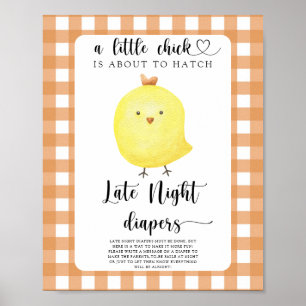 Affiche Baby shower poulet - Jeu de couches tard la nuit