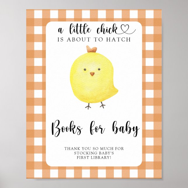 Affiche Baby shower poulet - livres pour bébé (Devant)