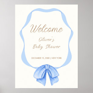 Affiche Baby shower pour garçon Vintage bleu en ruban
