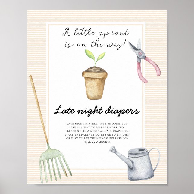 Affiche Baby shower pousse - Jeu de couches tard la nuit (Devant)