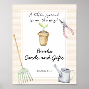 Affiche Baby shower pousse - livres cartes et cadeaux