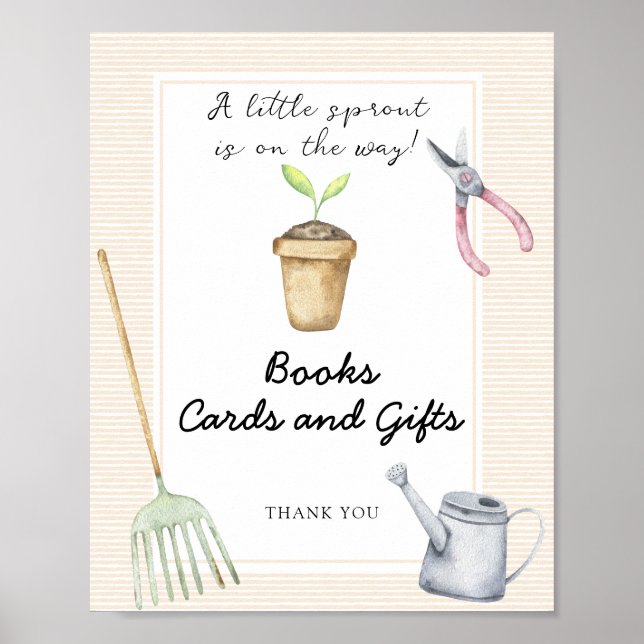 Affiche Baby shower pousse - livres cartes et cadeaux (Devant)
