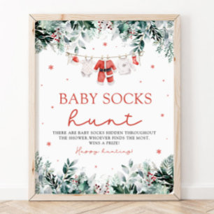 Affiche Baby shower Red Père Noël Genre Neutre Chaussettes