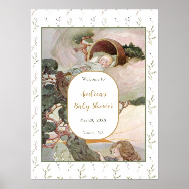 Affiche Baby shower Rock A Bye Baby Nursery Rhyme Bienvenu (Devant)