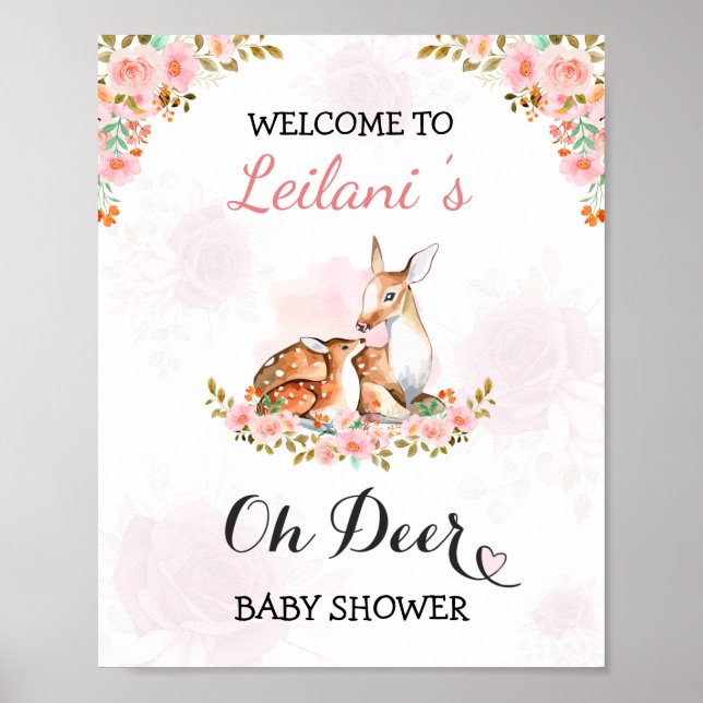 Affiche Baby shower rose Aquarelle Cloud Rose Bienvenue (Devant)