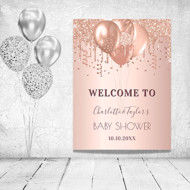 Affiche Baby shower rose ballons d'or blush bienvenue (Créateur téléchargé)
