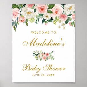 Affiche Baby shower Rose Blush Floral Gold Bienvenue