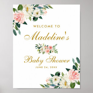 Affiche Baby shower Rose Blush Gold Floral Bienvenue