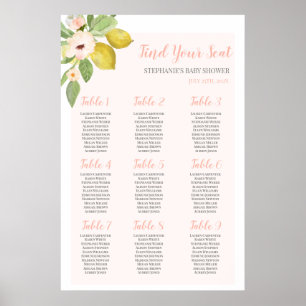 Affiche Baby shower rose citron - Carte de siège pour fill